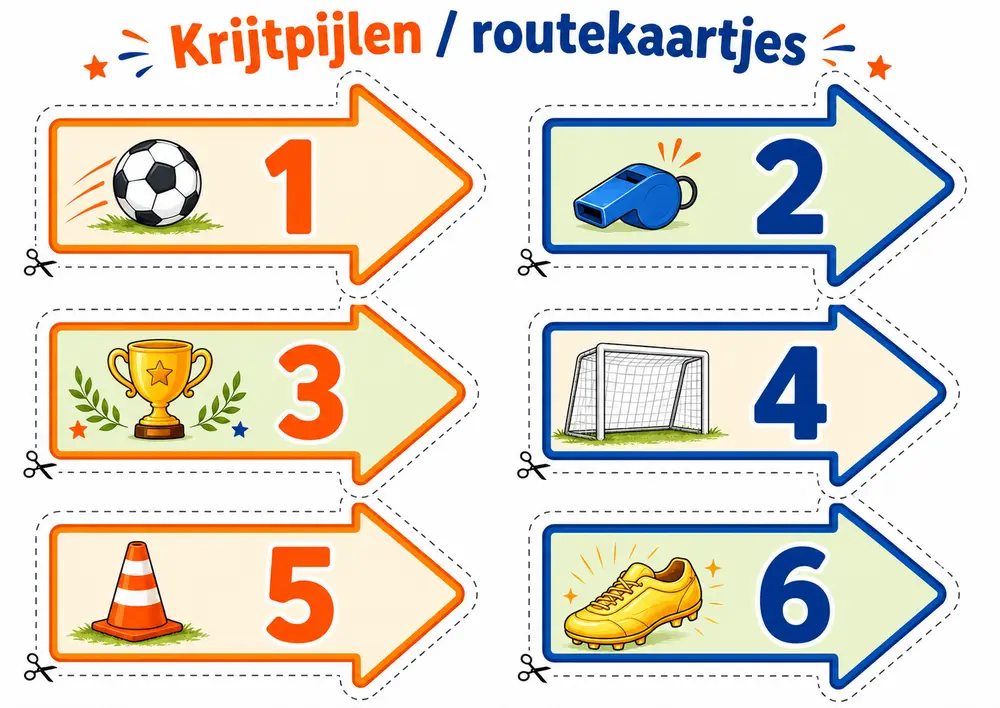 Printbare genummerde routepijlen en kaartjes om de speurtochtroute aan te geven