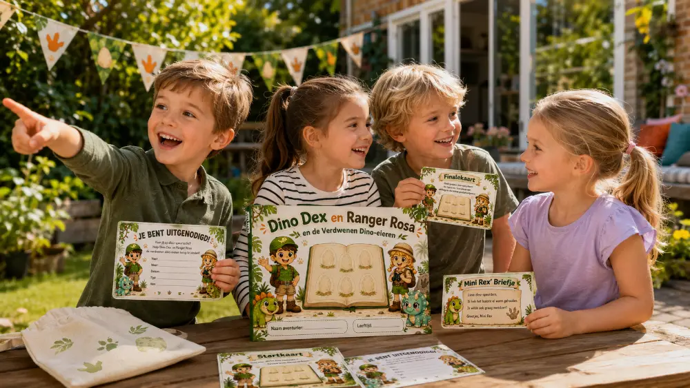 Groep kinderen speelt samen een speurtocht